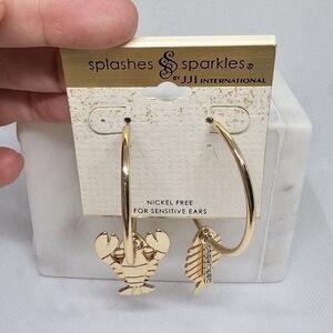 *CLEARANCE RACK Splashes&Sparkles Gold Tone Lobster & Rhinestones Hoop Earrings